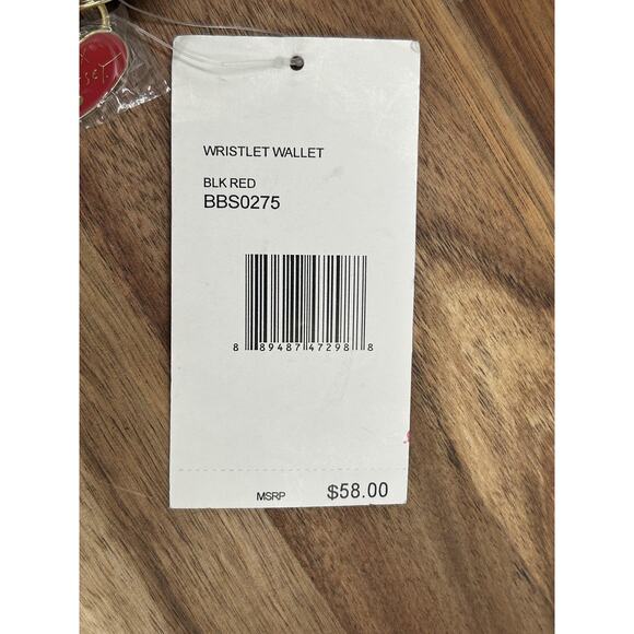 Betsey Johnson Wristlet Wallet Heart Quilted Zip Strap Floral Black Red Gold - Picture 4 of 13